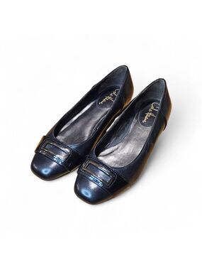 Cole Haan Black Leather Flats with Silver Buckle Size 7.5